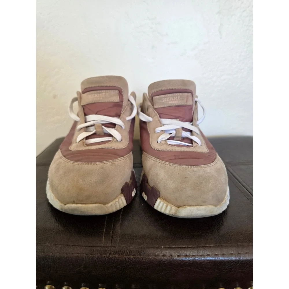 HERMES Rose Opaline Goat Leather Suede Parachute Bouncing Sneakers sz 37 US 6.5